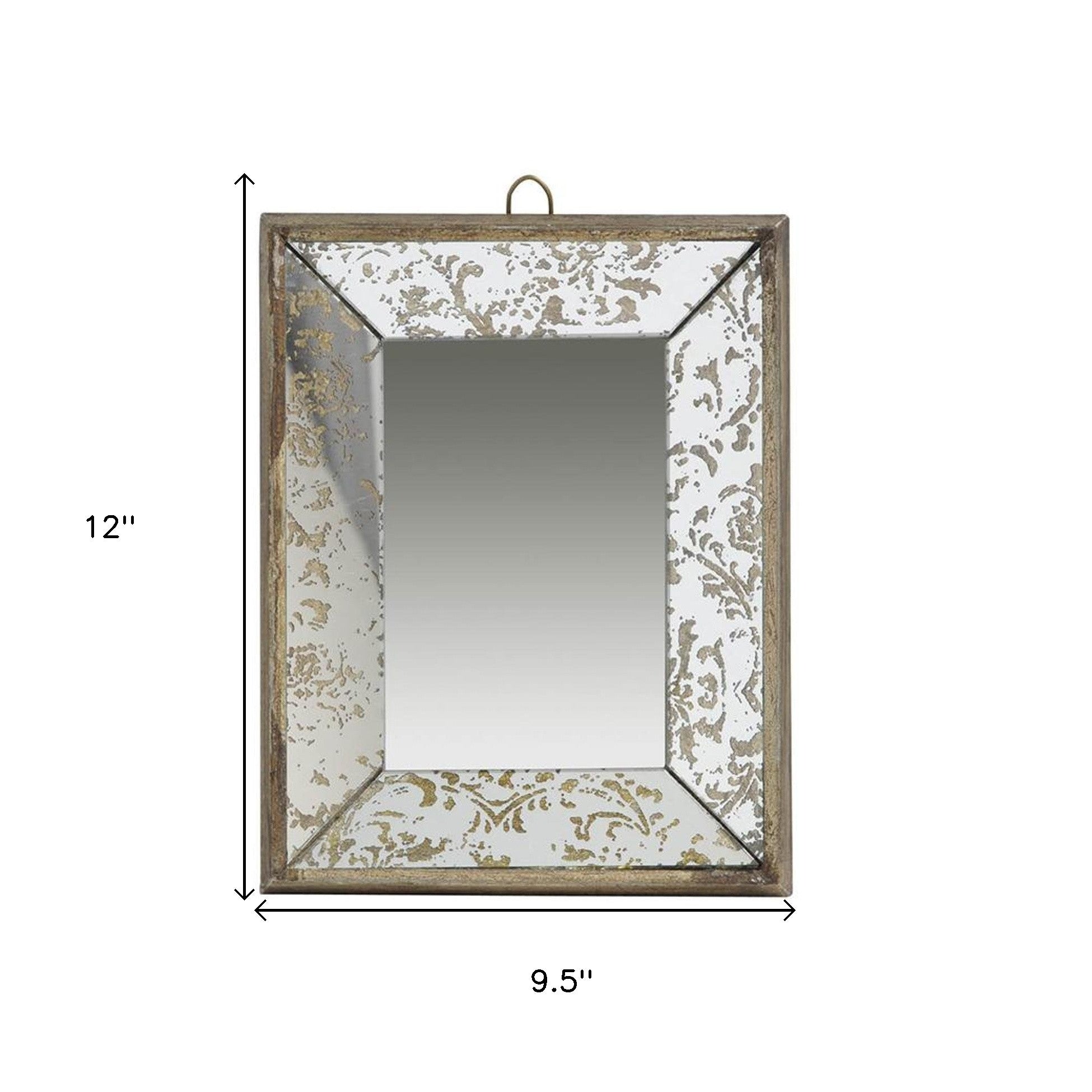 12" Rectangle Wall Mounted Vintage Style Glass Frame Accent Mirror