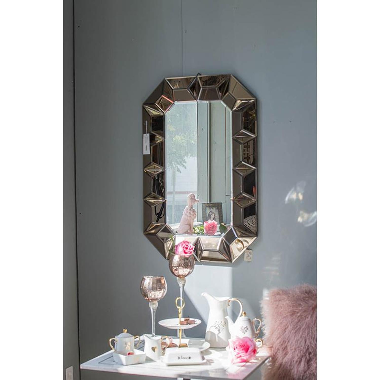 24" Rose Gold Geometric Frame Wall Mounted Accent Mirror Framed