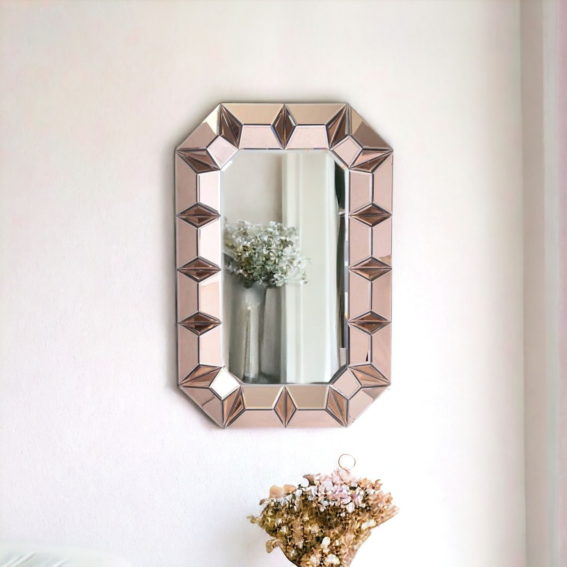 24" Rose Gold Geometric Frame Wall Mounted Accent Mirror Framed