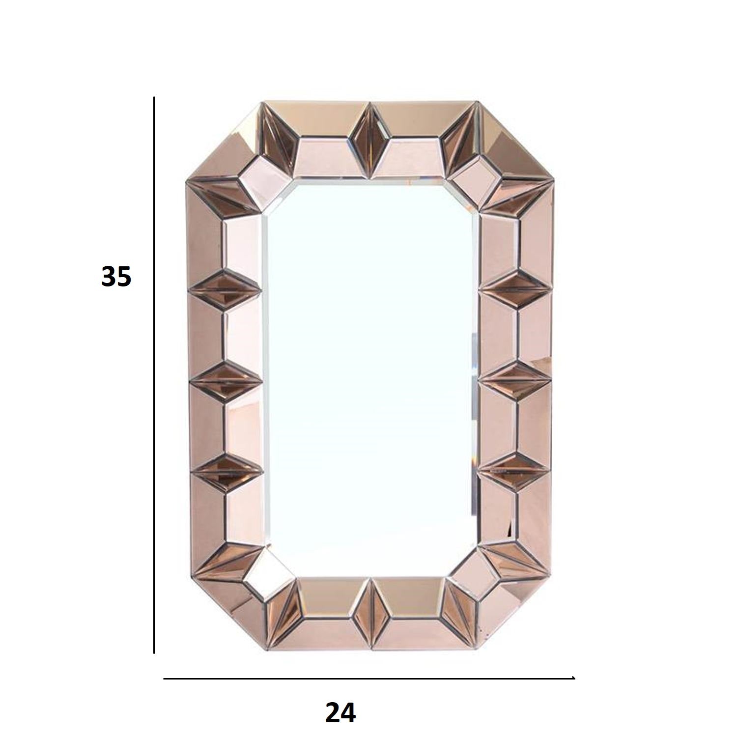 24" Rose Gold Geometric Frame Wall Mounted Accent Mirror Framed