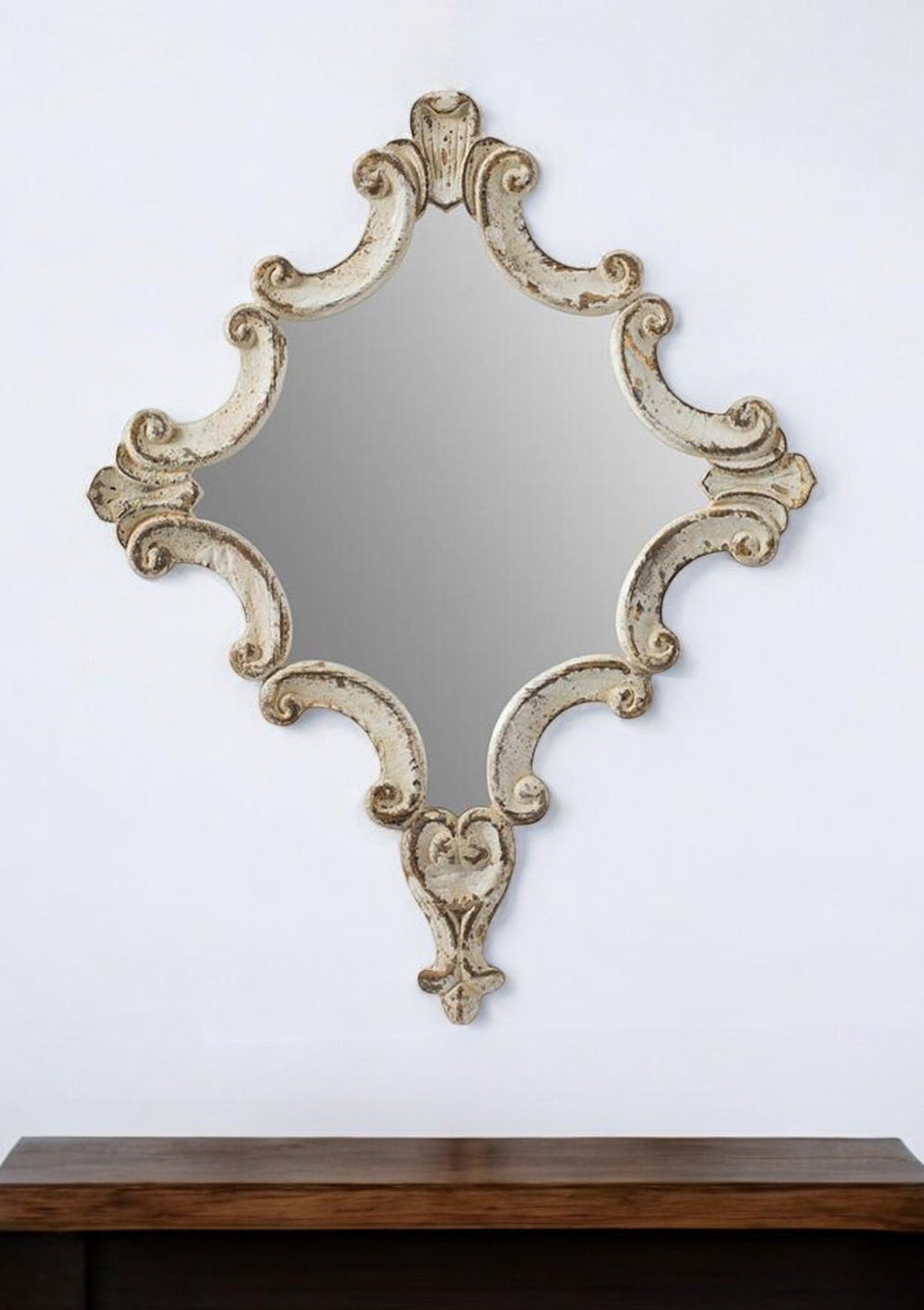 30" White Diamond Solid Wood Framed Accent Mirror