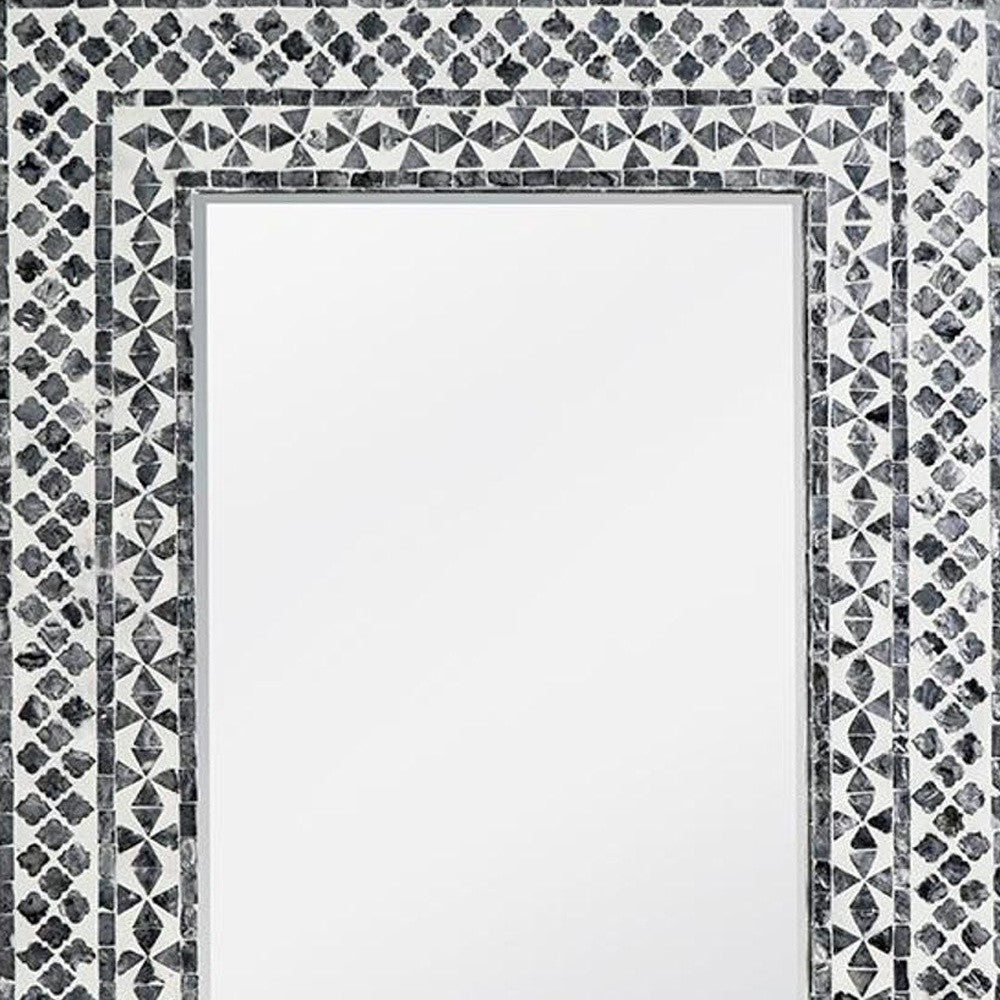 36" Black and White Manufactured Wood and Shell Framed Accent Mirror