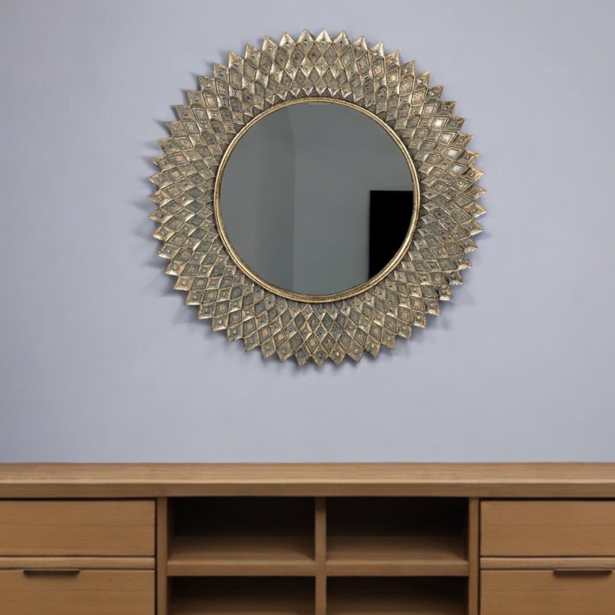 13" Antiqued Gold Sunburst Resin Framed Accent Mirror