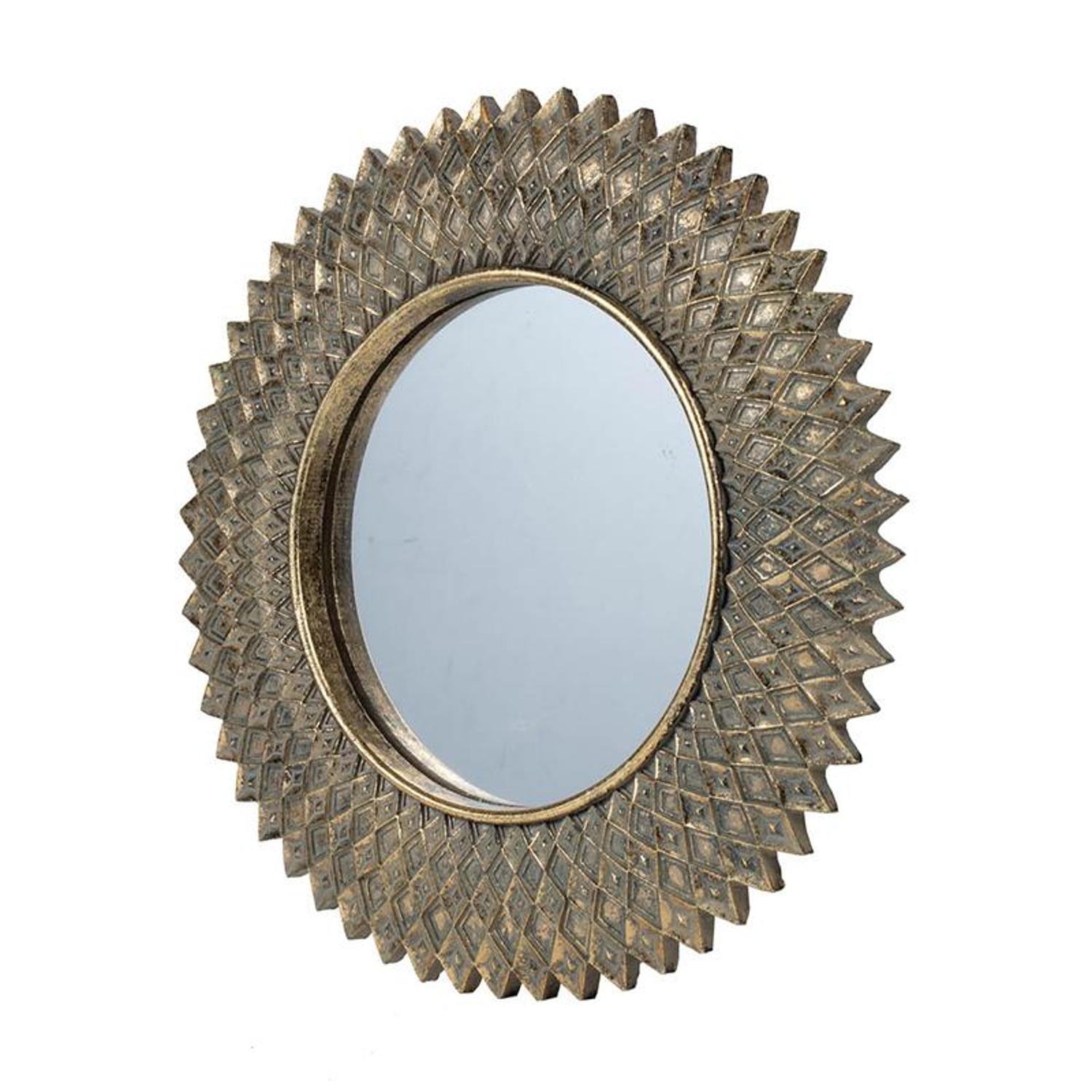 13" Antiqued Gold Sunburst Resin Framed Accent Mirror