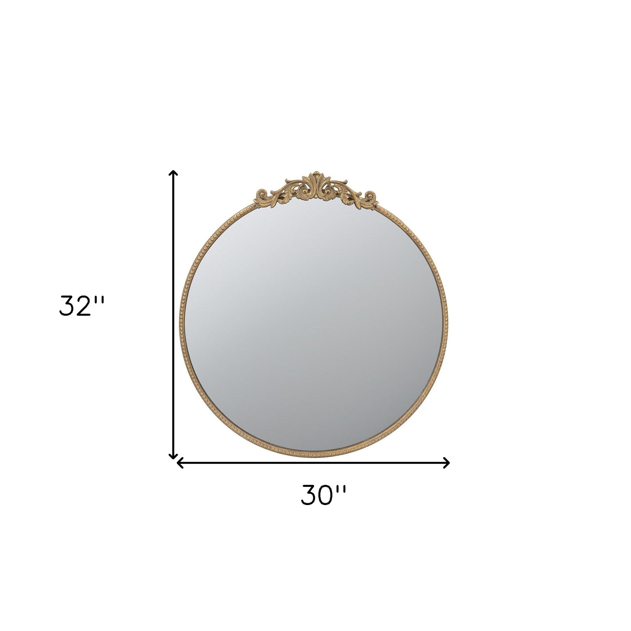 32" Gold Crowned Top Iron Framed Accent Mirror