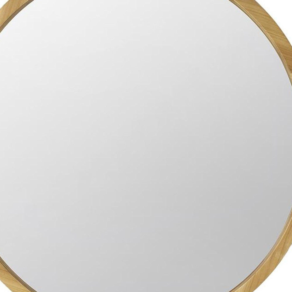 28" Brown Round Solid Wood Framed Accent Mirror