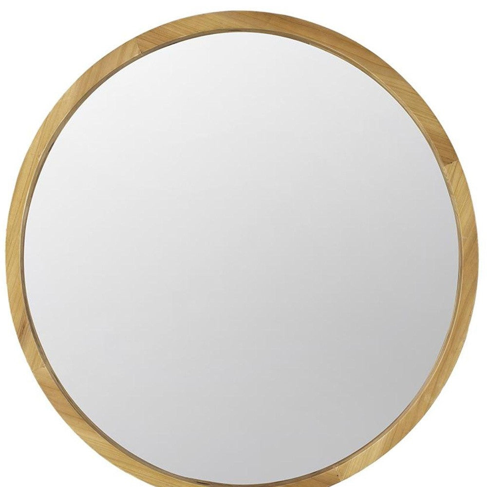 28" Brown Round Solid Wood Framed Accent Mirror