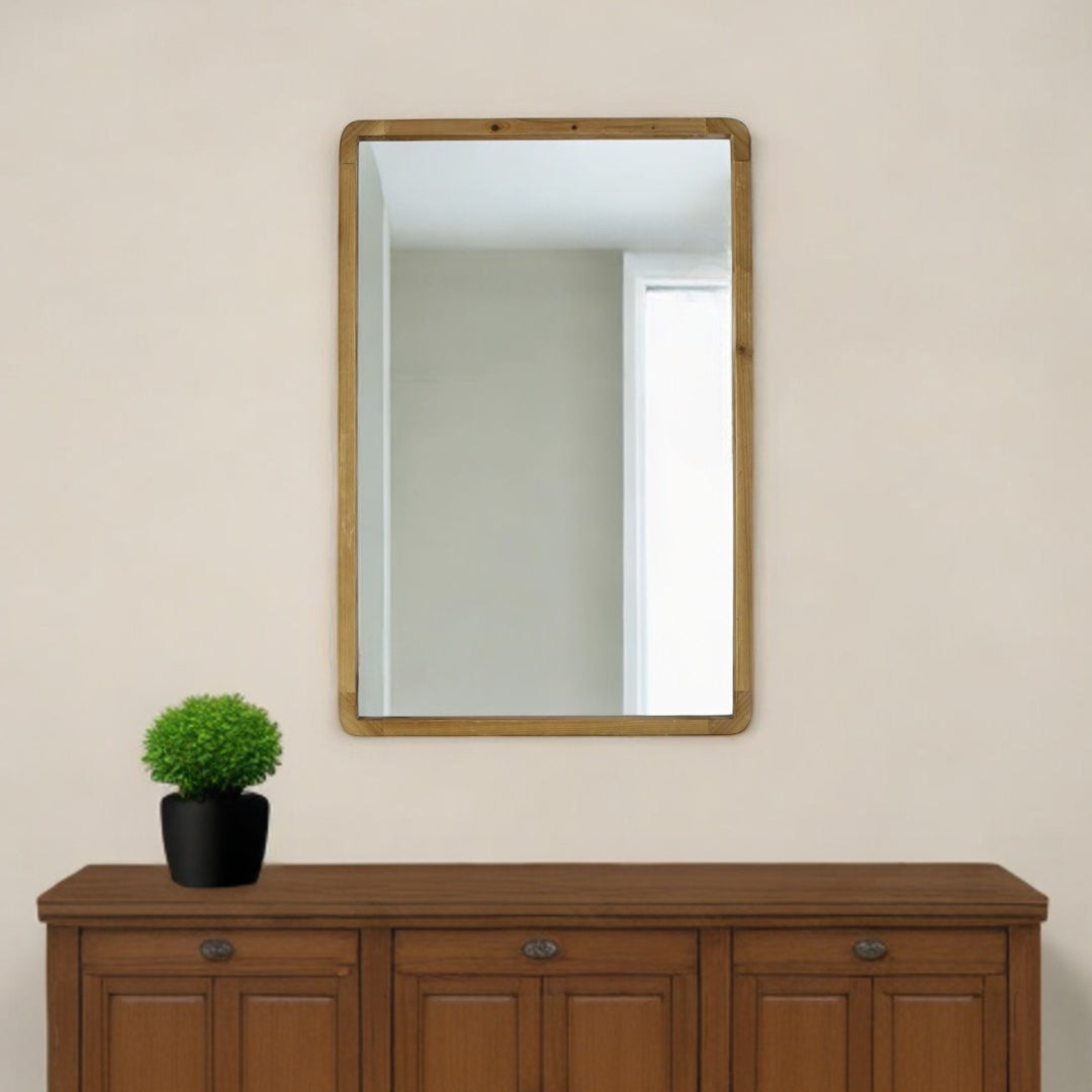 35" Brown Solid Wood Framed Accent Mirror