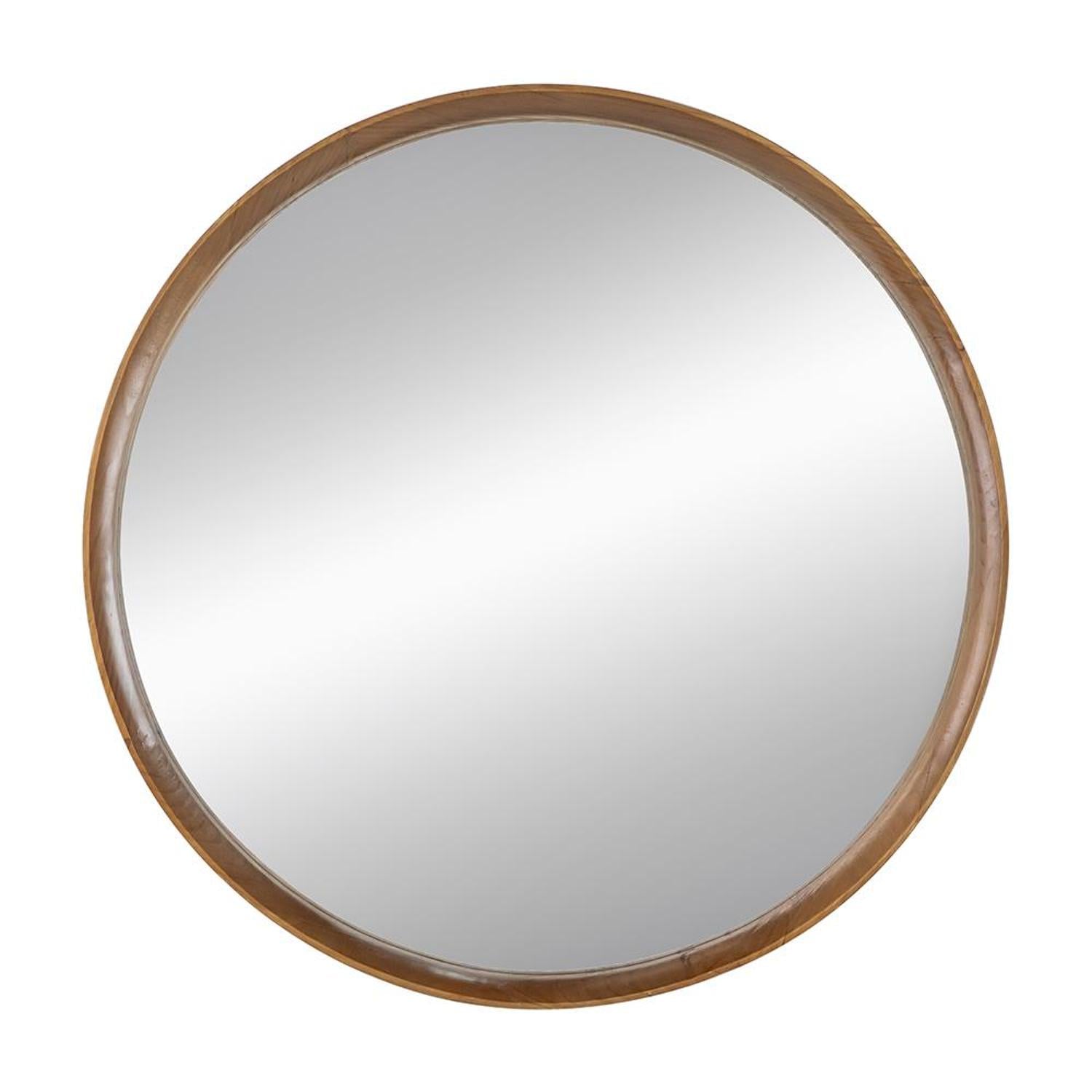 32" Brown Round Framed Accent Mirror