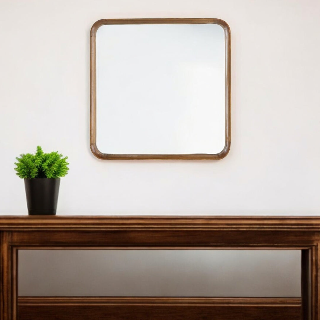 32" Brown Square Wood Framed Accent Mirror