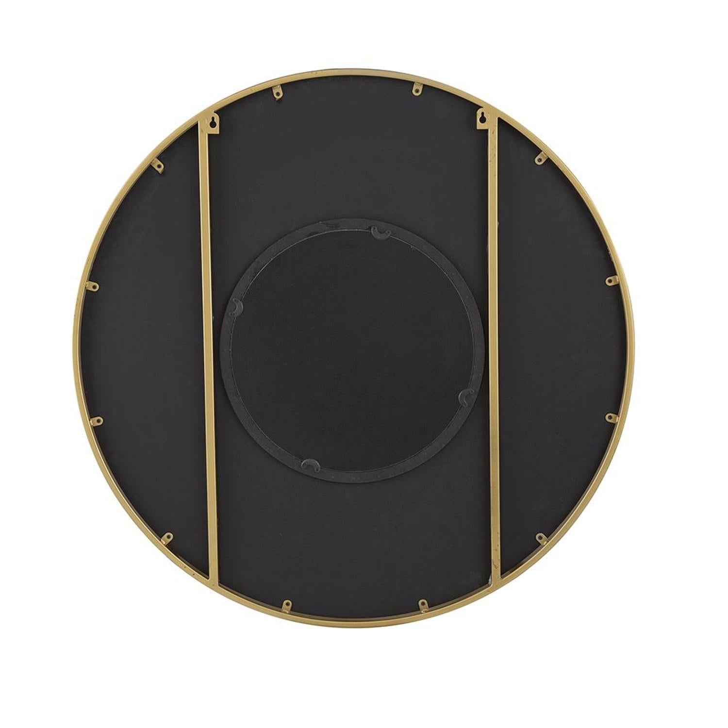 32" Black and Gold Round Manufactured Wood and Metal Framed Accent Mirror