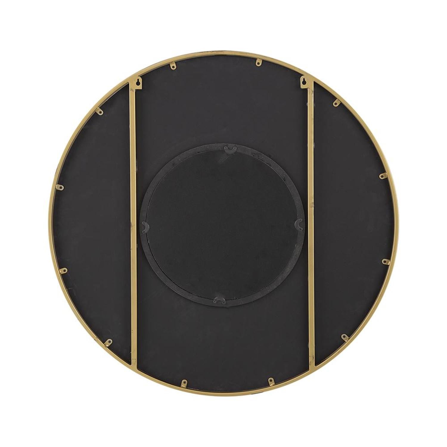 32" Brown and Gold Round Manufactured Wood and Metal Framed Accent Mirror