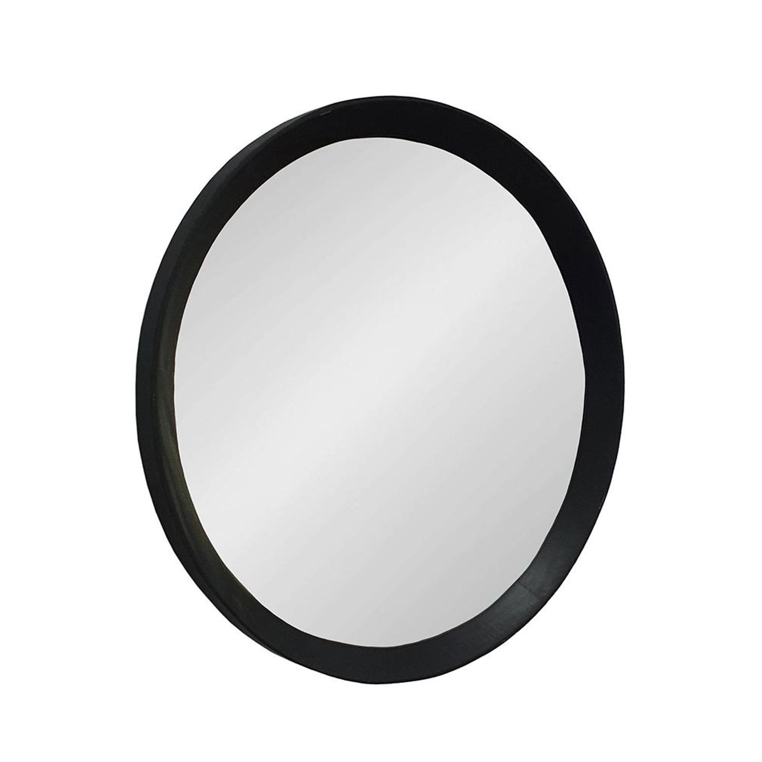 20" Black Round Wood Framed Accent Mirror