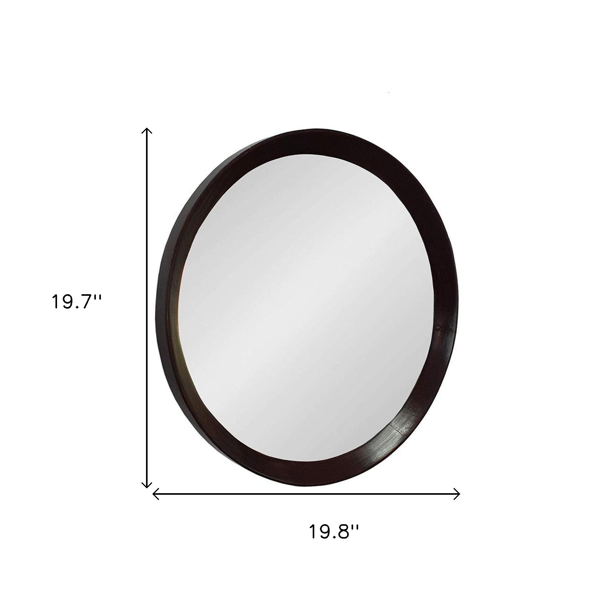 20" Dark Brown Round Wood Framed Accent Mirror