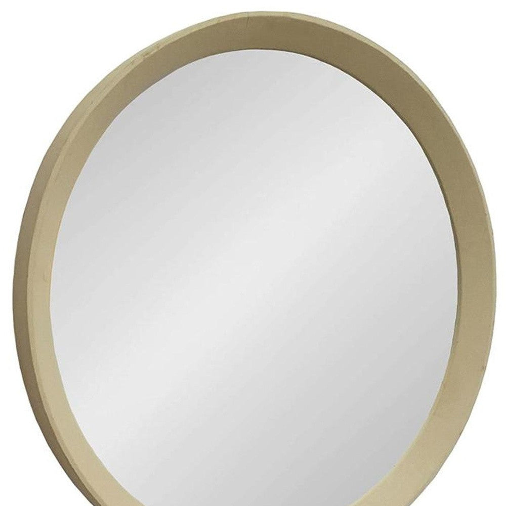 20" Cream Round Wood Framed Accent Mirror