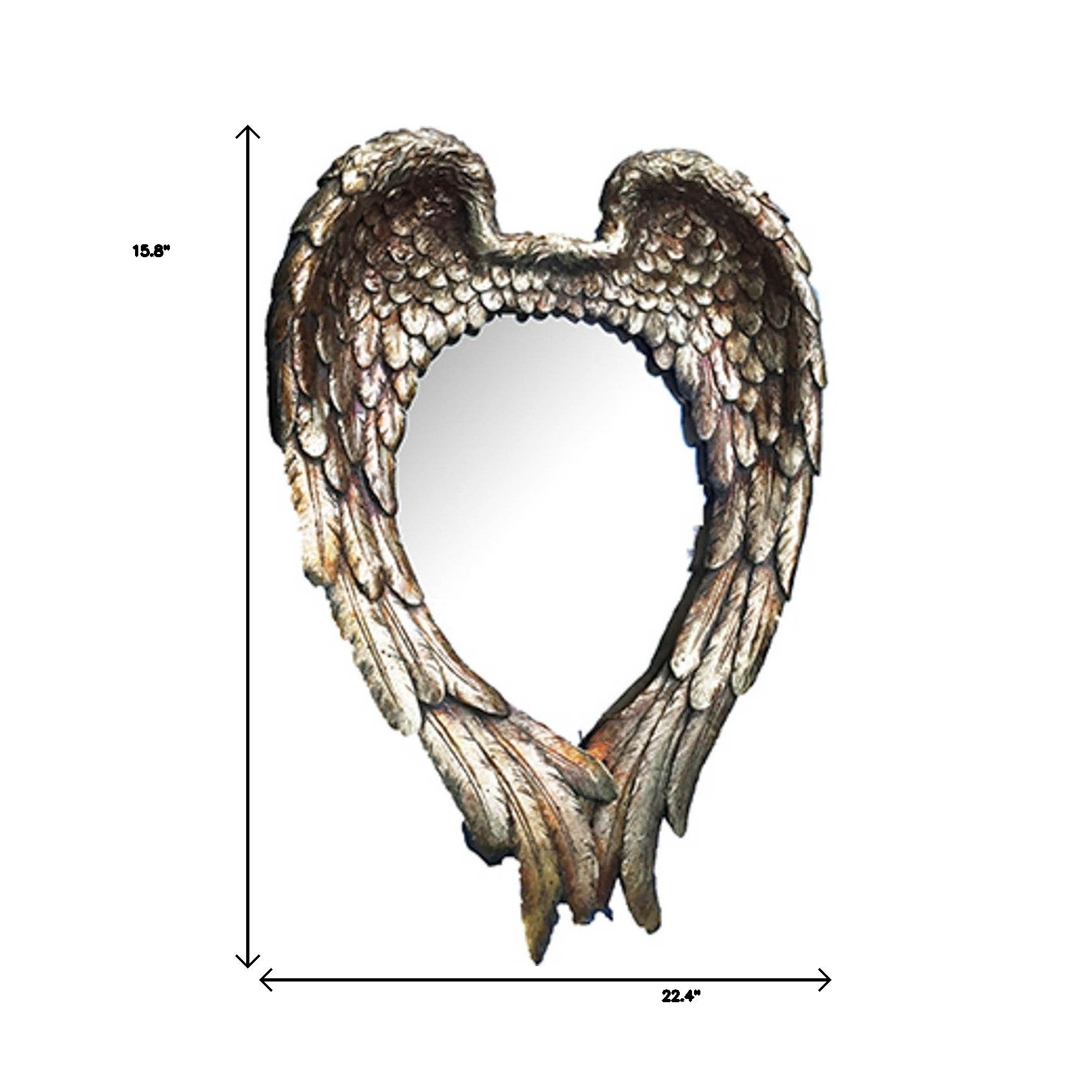 16" Gold Wing Pattern Heart Shaped Accent Mirror