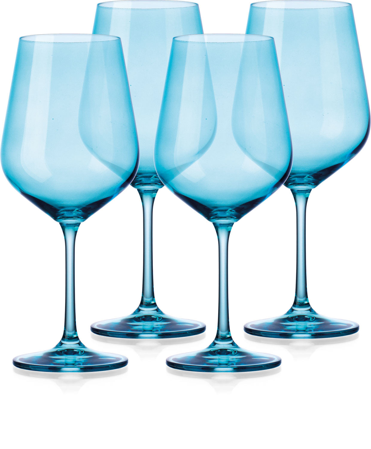 Set of Four Translucent Aqua Blue Large Wine Glasses