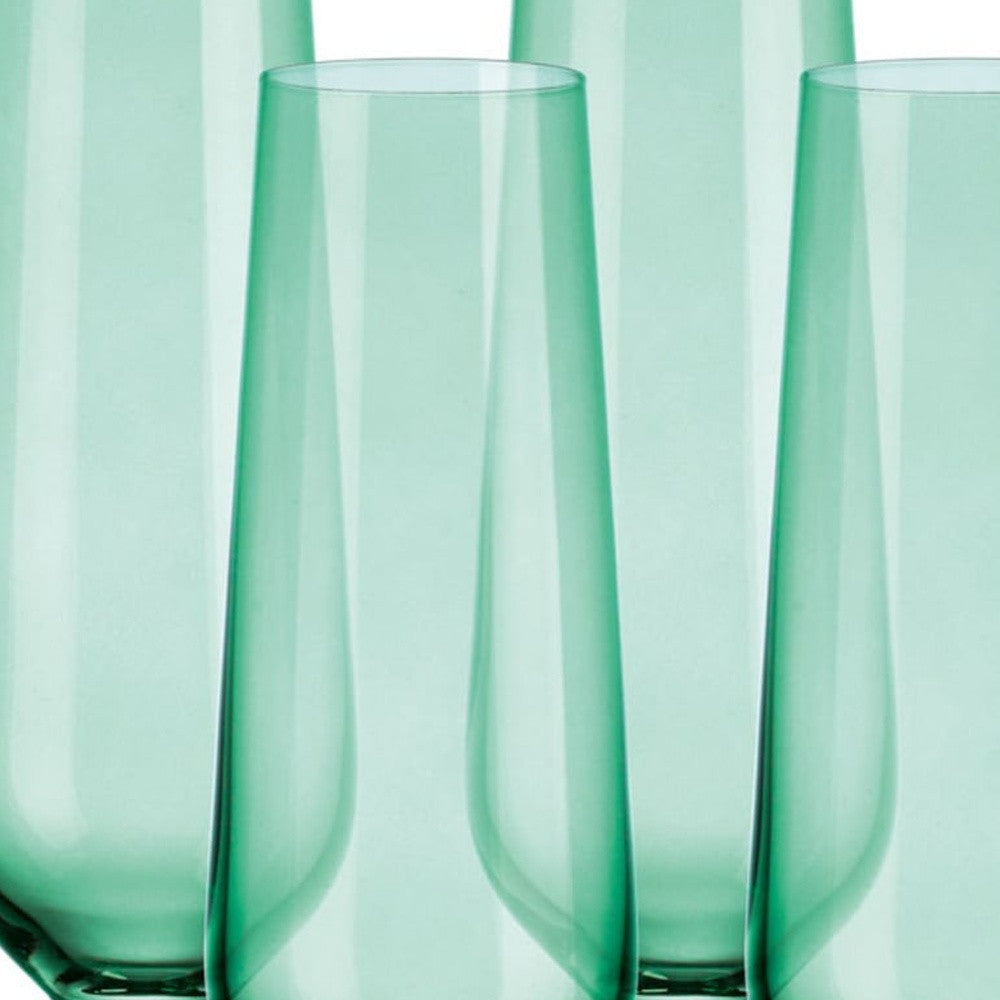 Set of Four Translucent Pale Green Champagne Flutes