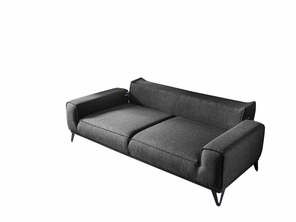 90" Dark Gray Linen Sleeper Sofa And Toss Pillows With Silver Legs