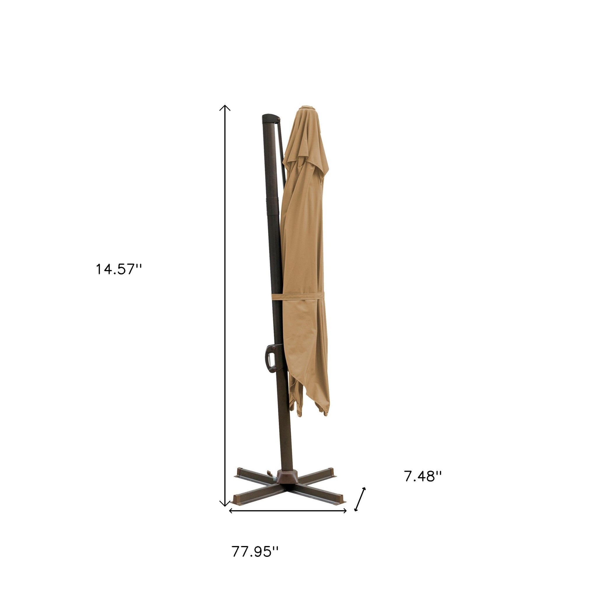 10' Tan Polyester Square Tilt Cantilever Patio Umbrella With Stand