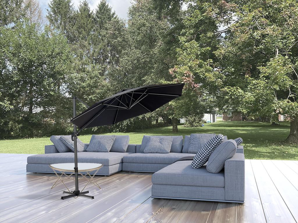 10' Black Polyester Round Tilt Cantilever Patio Umbrella With Stand