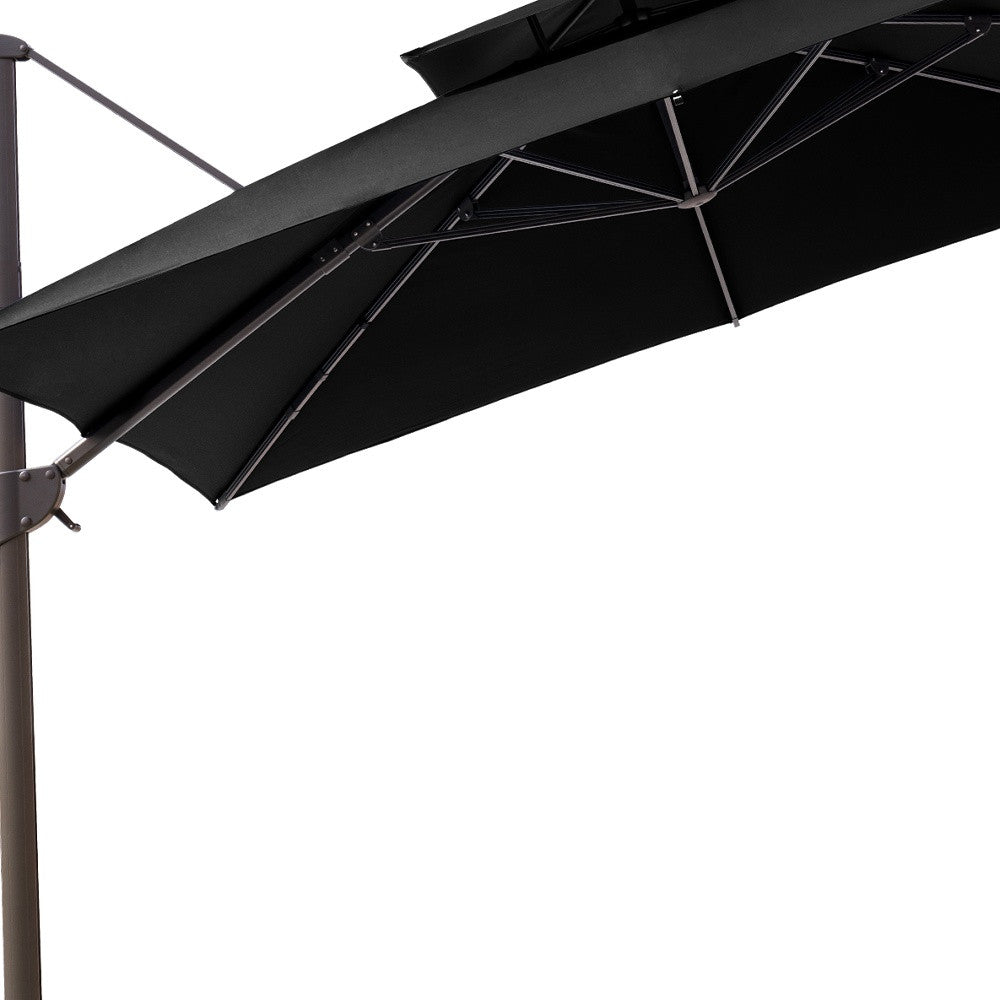 11' Black Polyester Round Tilt Cantilever Patio Umbrella With Stand