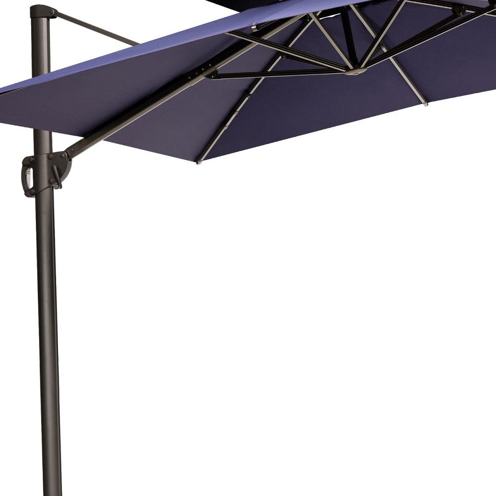 11' Navy Blue Polyester Round Tilt Cantilever Patio Umbrella With Stand