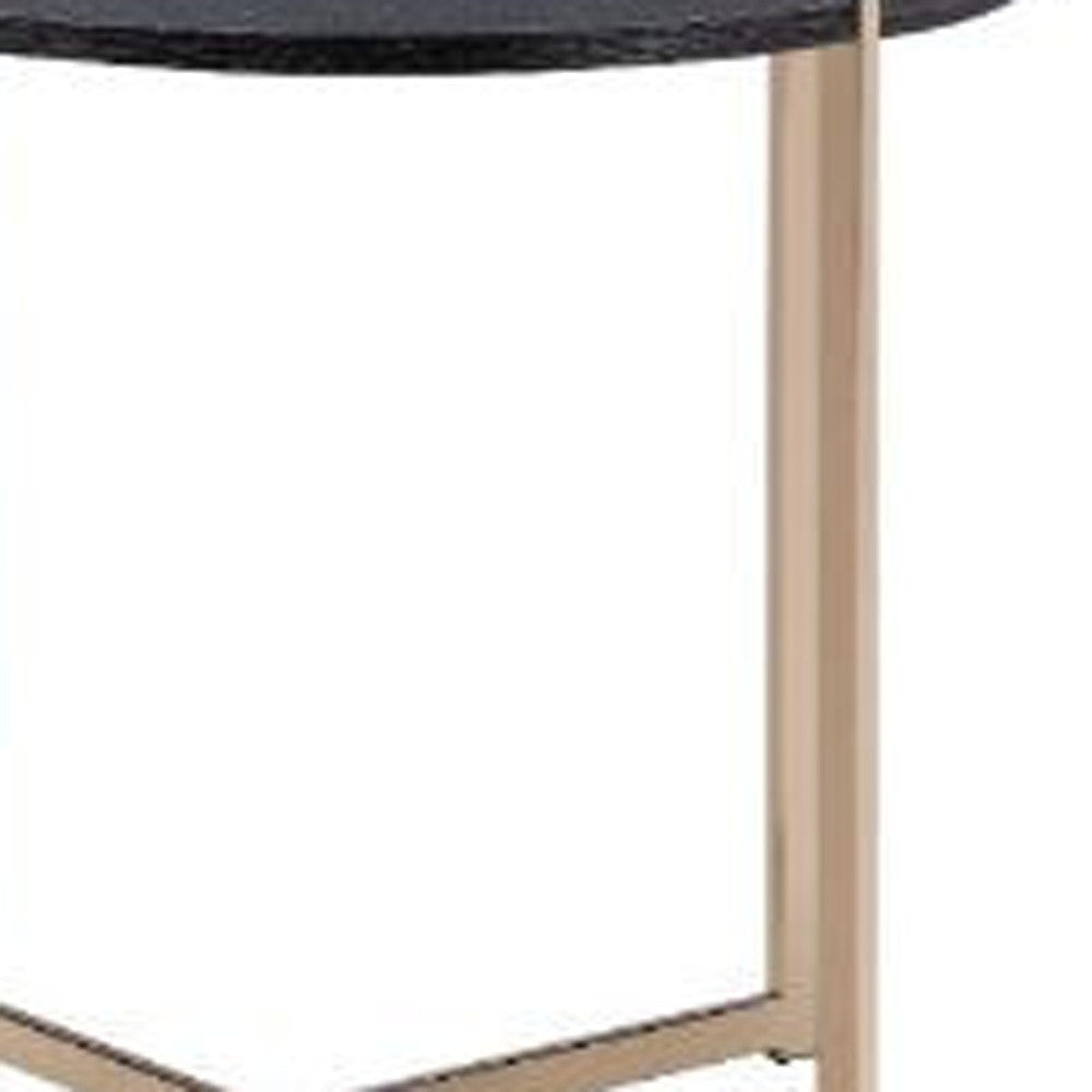 24" Champagne And Black Manufactured Wood And Metal Round End Table