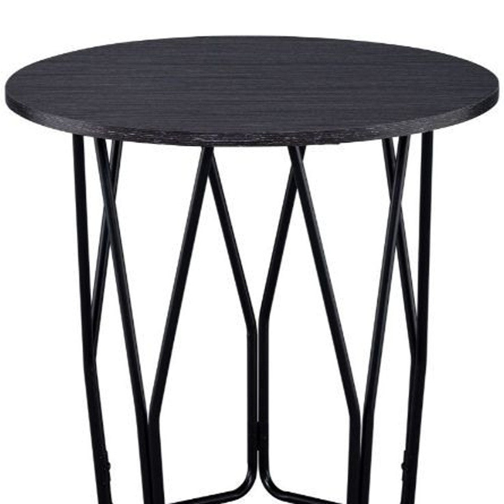 22" Black And Espresso Manufactured Wood And Metal Round End Table