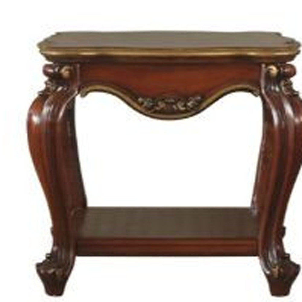 24" Honey Oak Solid Wood And Polyresin Square End Table With Shelf