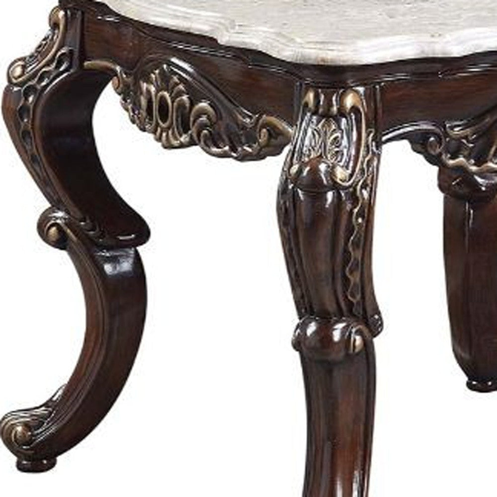 24" Antique Oak And Marble Marble And Resin Square End Table