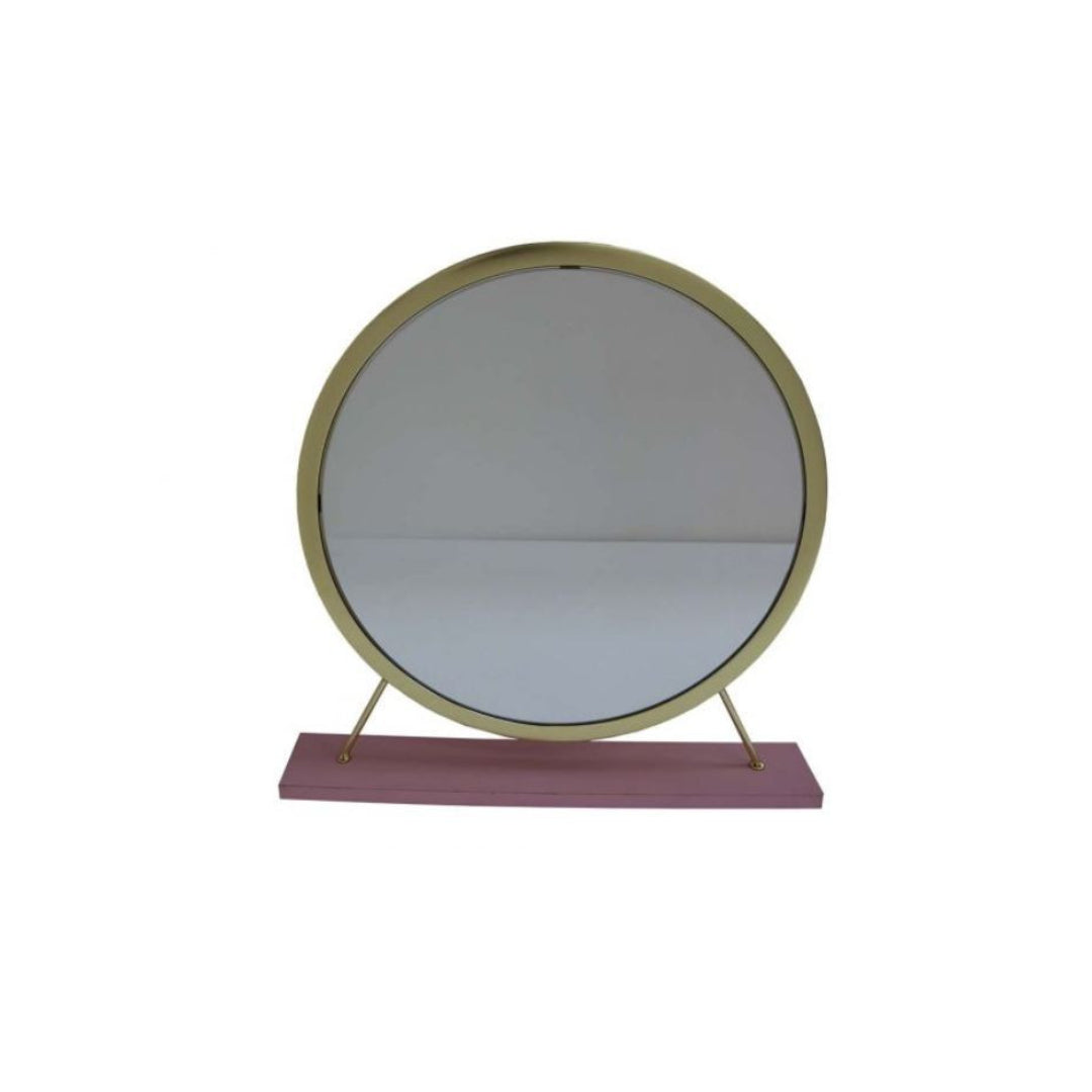 19" Faux Fur, Mirror, Pink & Gold Finish Round Makeup Shaving Tabletop Mirror