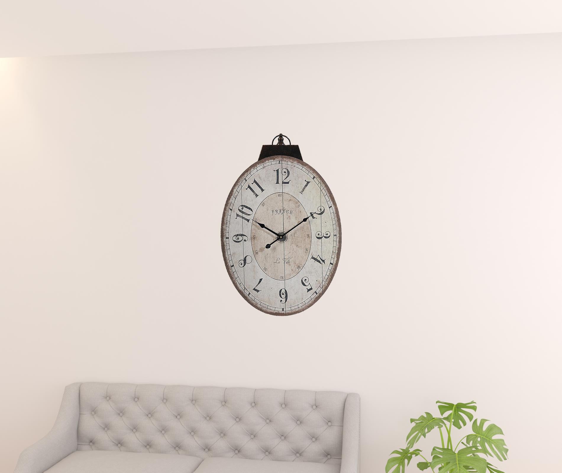 18" Oval Ivory Wood Analog Wall Clock