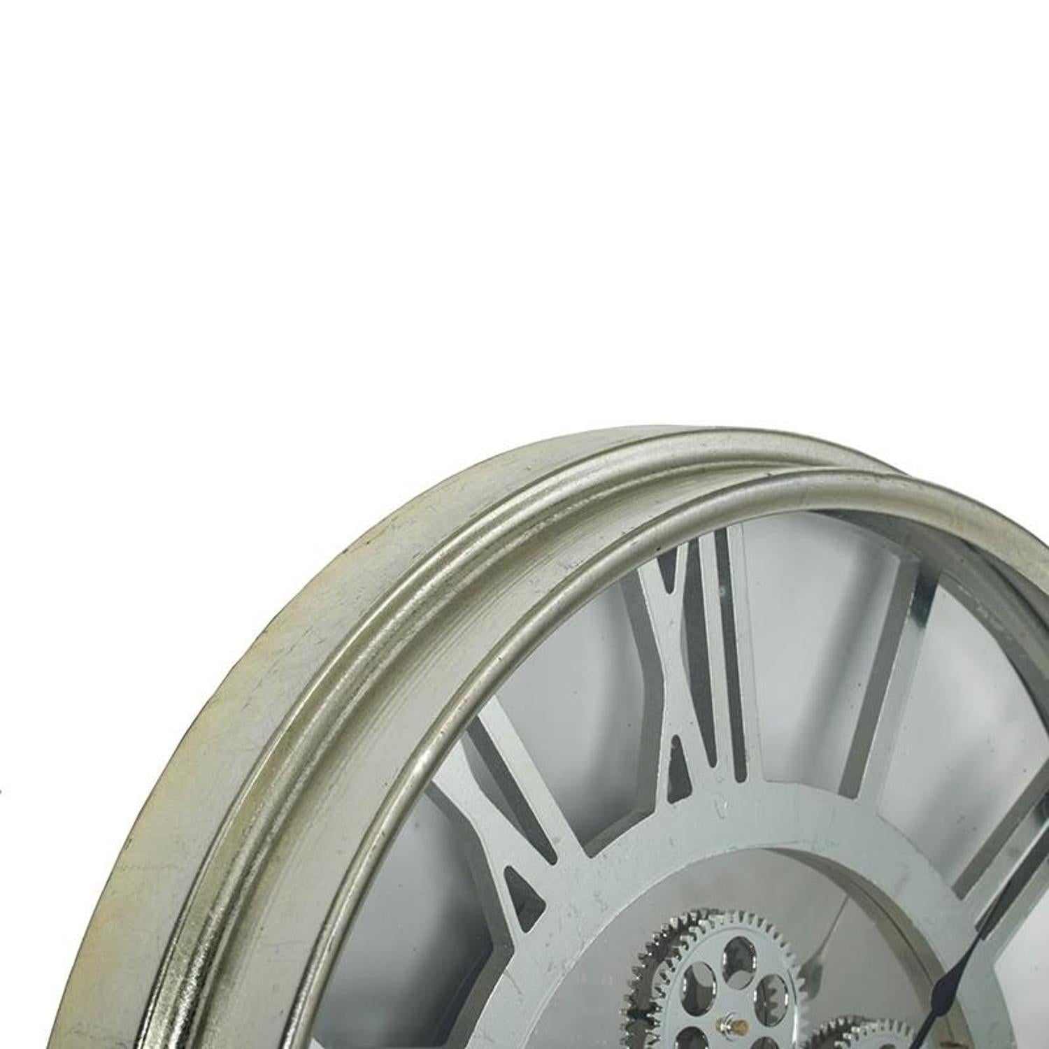 21" Circle Silver Metal and Glass Analog Exposed Gear Wall Clock