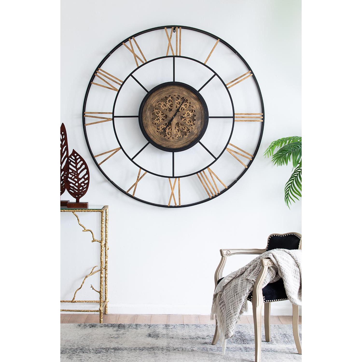 56" Circle Copper Metal and Glass Analog Exposed Gear Wall Clock