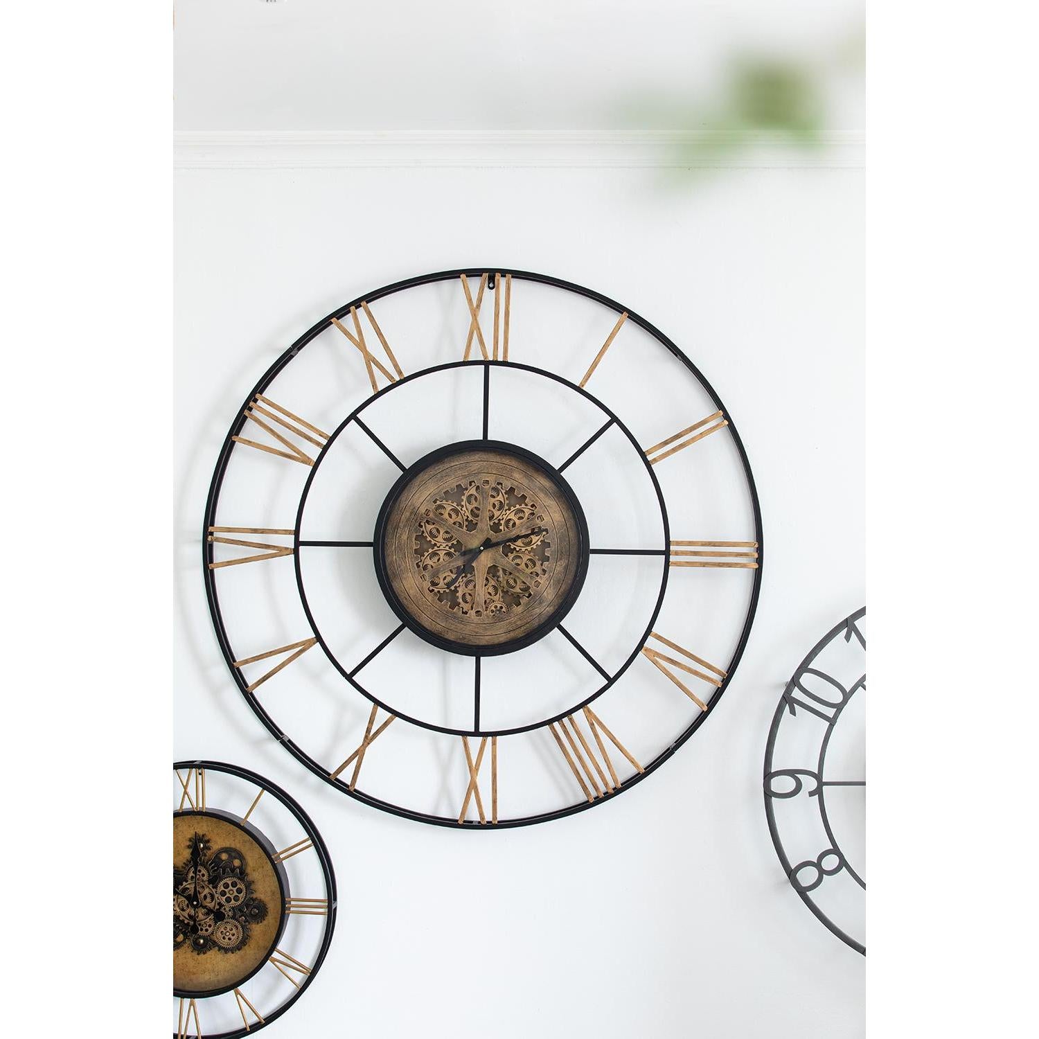 56" Circle Copper Metal and Glass Analog Exposed Gear Wall Clock