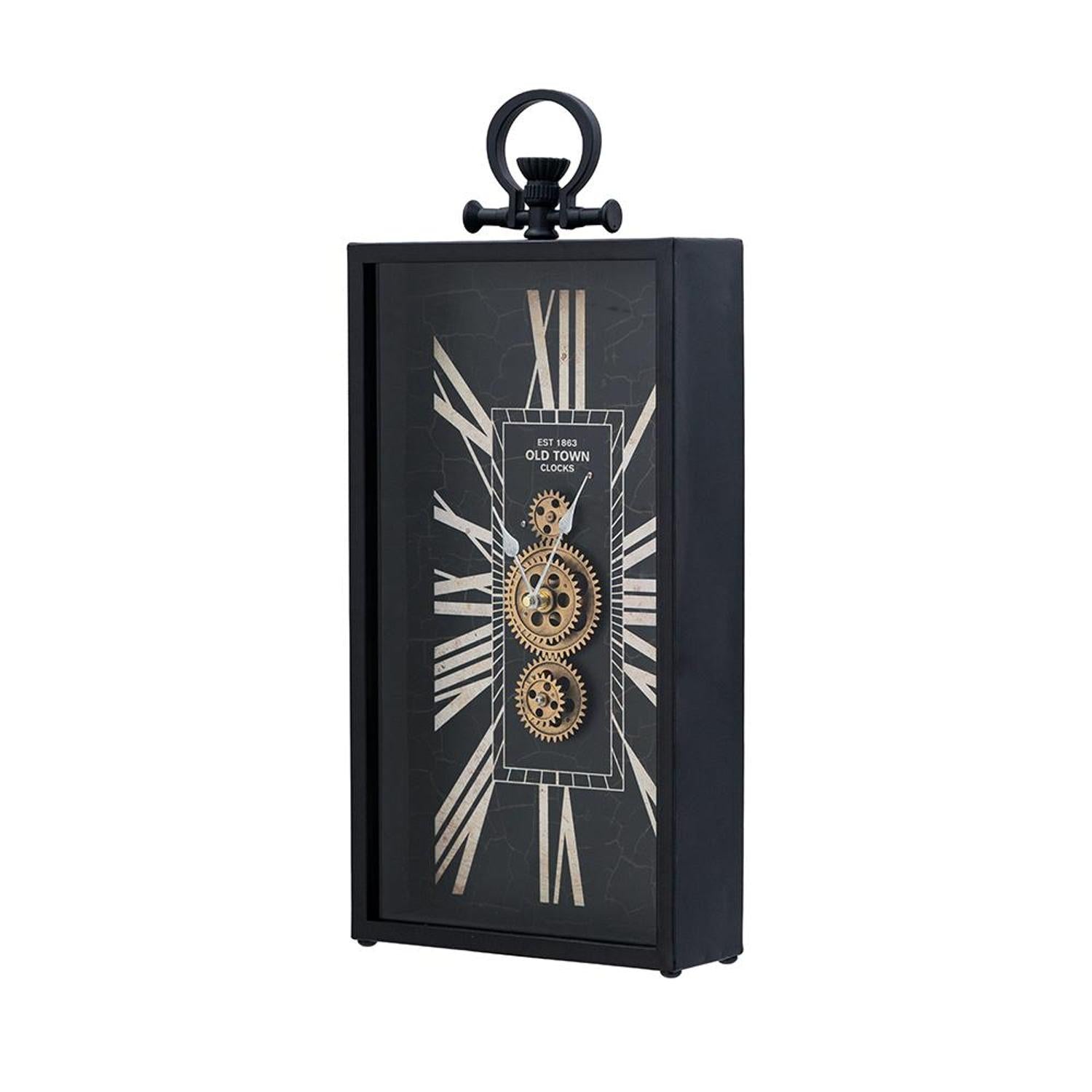 10" Black and Gold Metal and Glass Analog Vintage Style Crackle Wall Clock