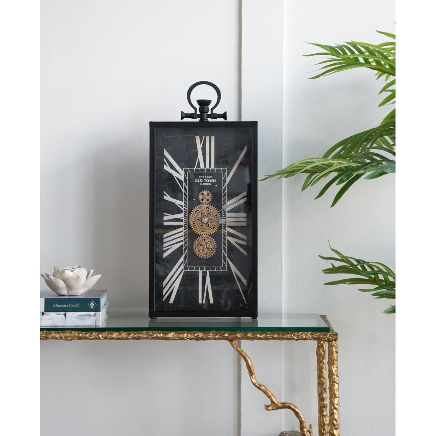 10" Black and Gold Metal and Glass Analog Vintage Style Crackle Wall Clock