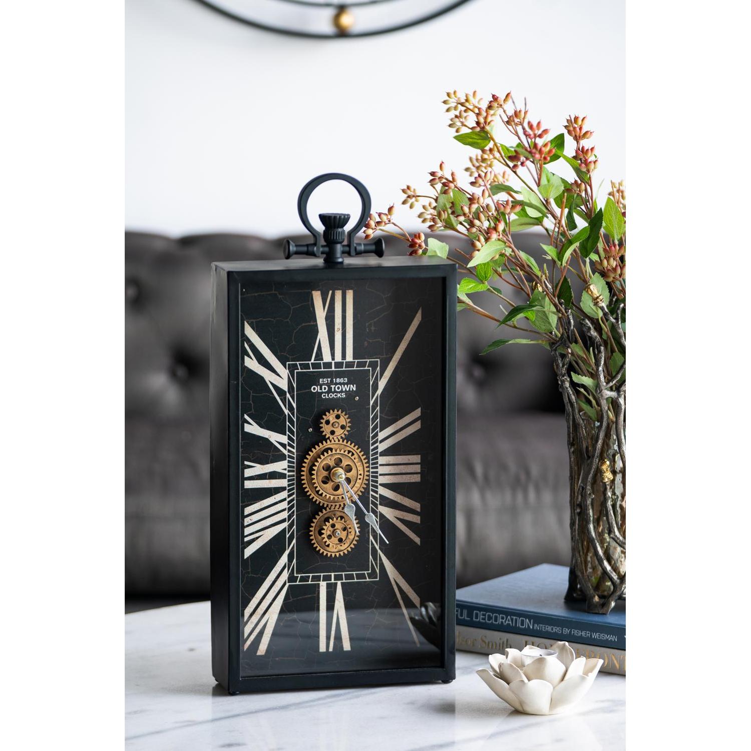 10" Black and Gold Metal and Glass Analog Vintage Style Crackle Wall Clock