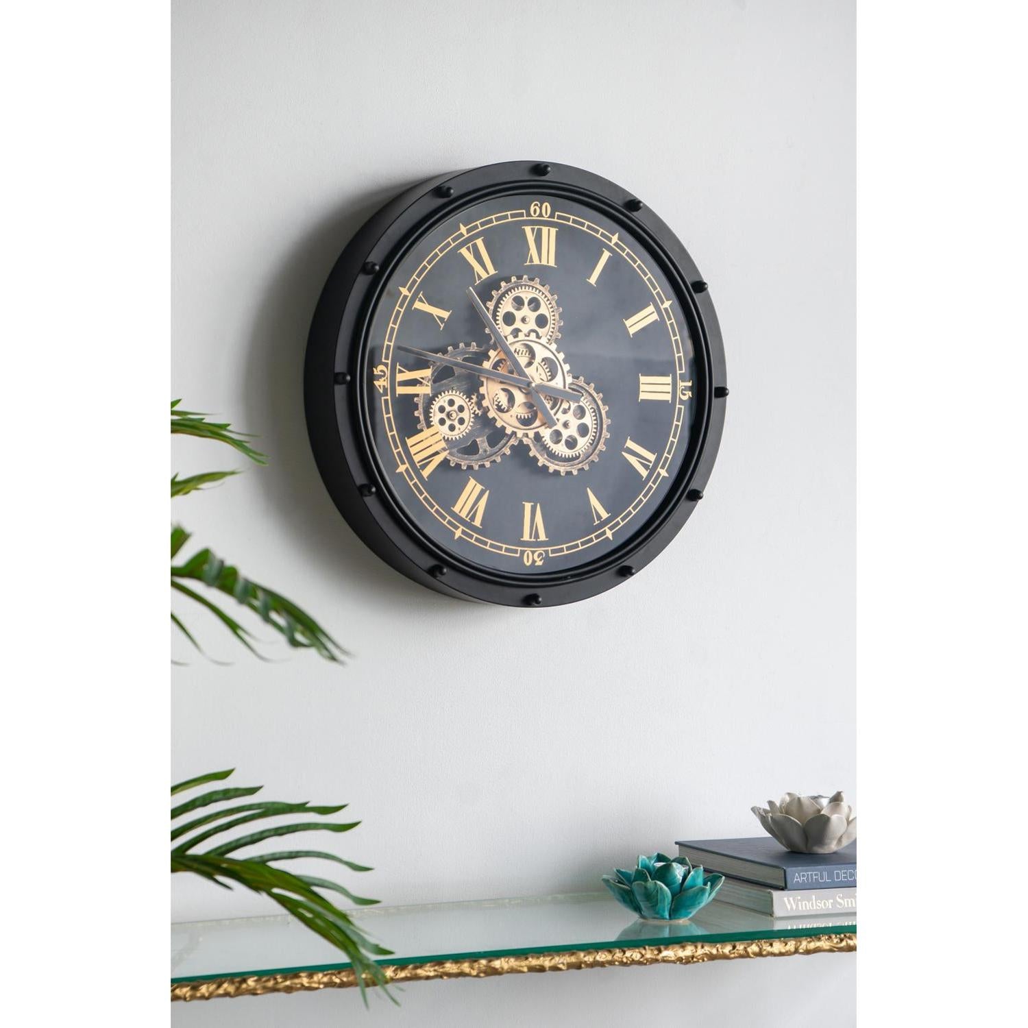 20" Circle Black and Gold Metal and Glass Analog Wall Clock