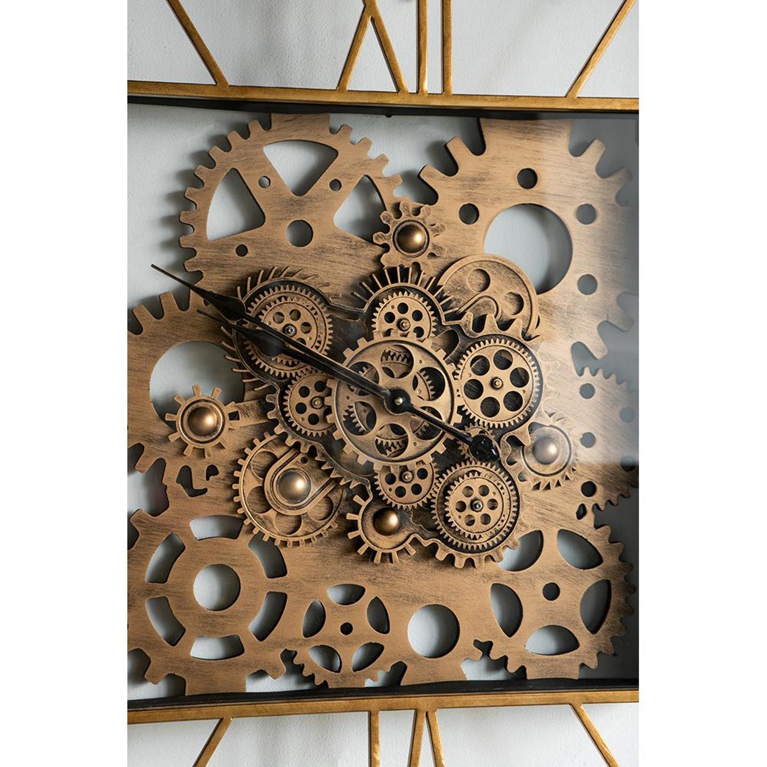 32" Square Gold Metal and Glass Analog Exposed Gear Wall Clock