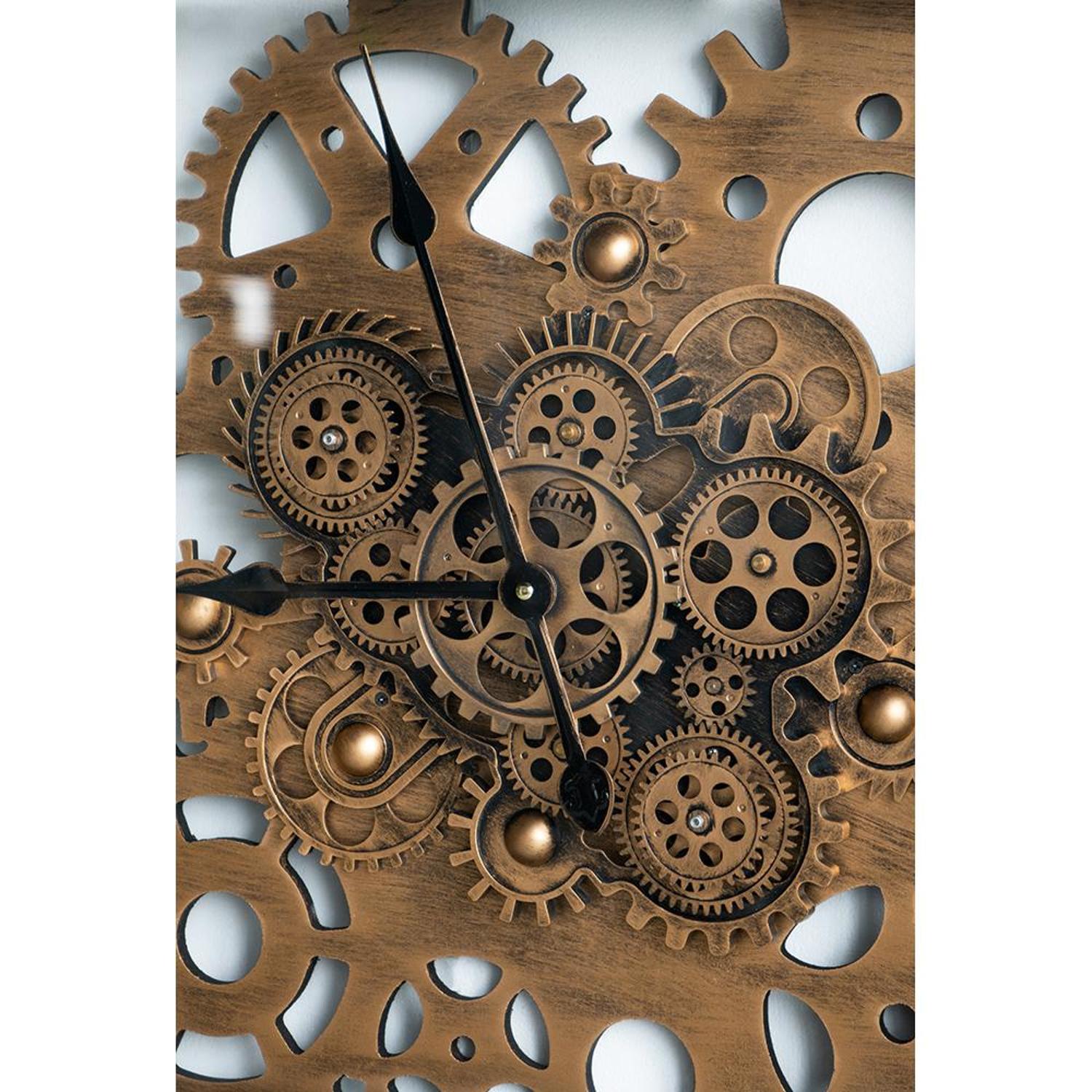 32" Square Gold Metal and Glass Analog Exposed Gear Wall Clock