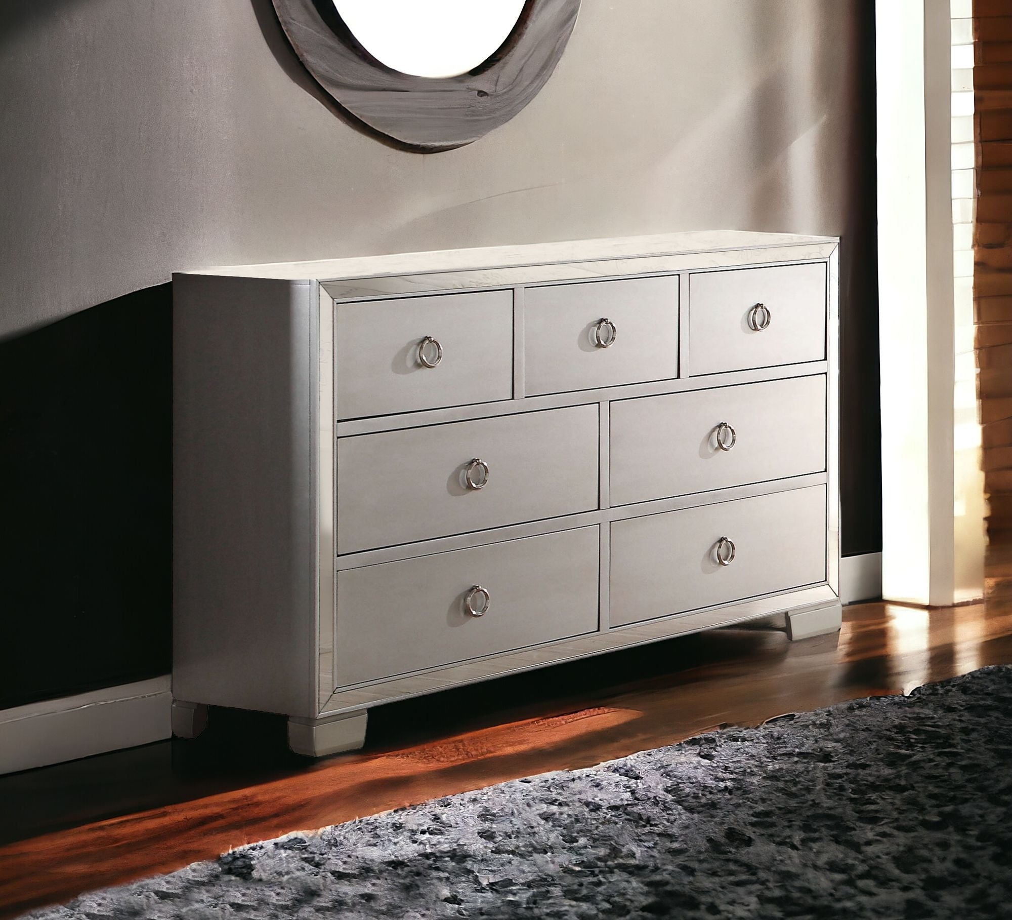 57" Platinum Solid and Manufactured Wood Seven Drawer Triple Dresser