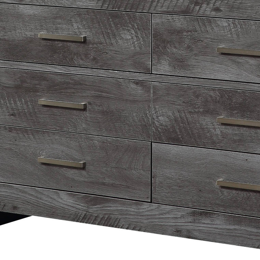 57" Gray Solid and Manufactured Wood Six Drawer Double Dresser