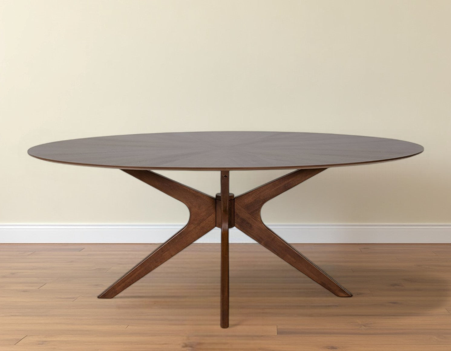 75" Brown Oval Solid Manufactured Wood Pedestal Base Dining Table