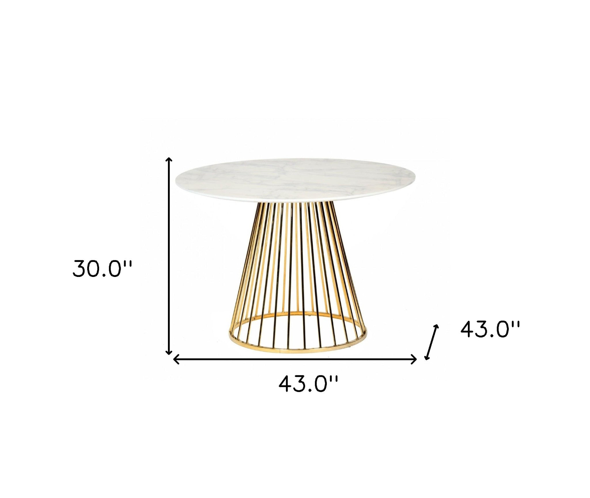 43" White And Gold Rounded Stainless Steel Pedestal Base Dining Table