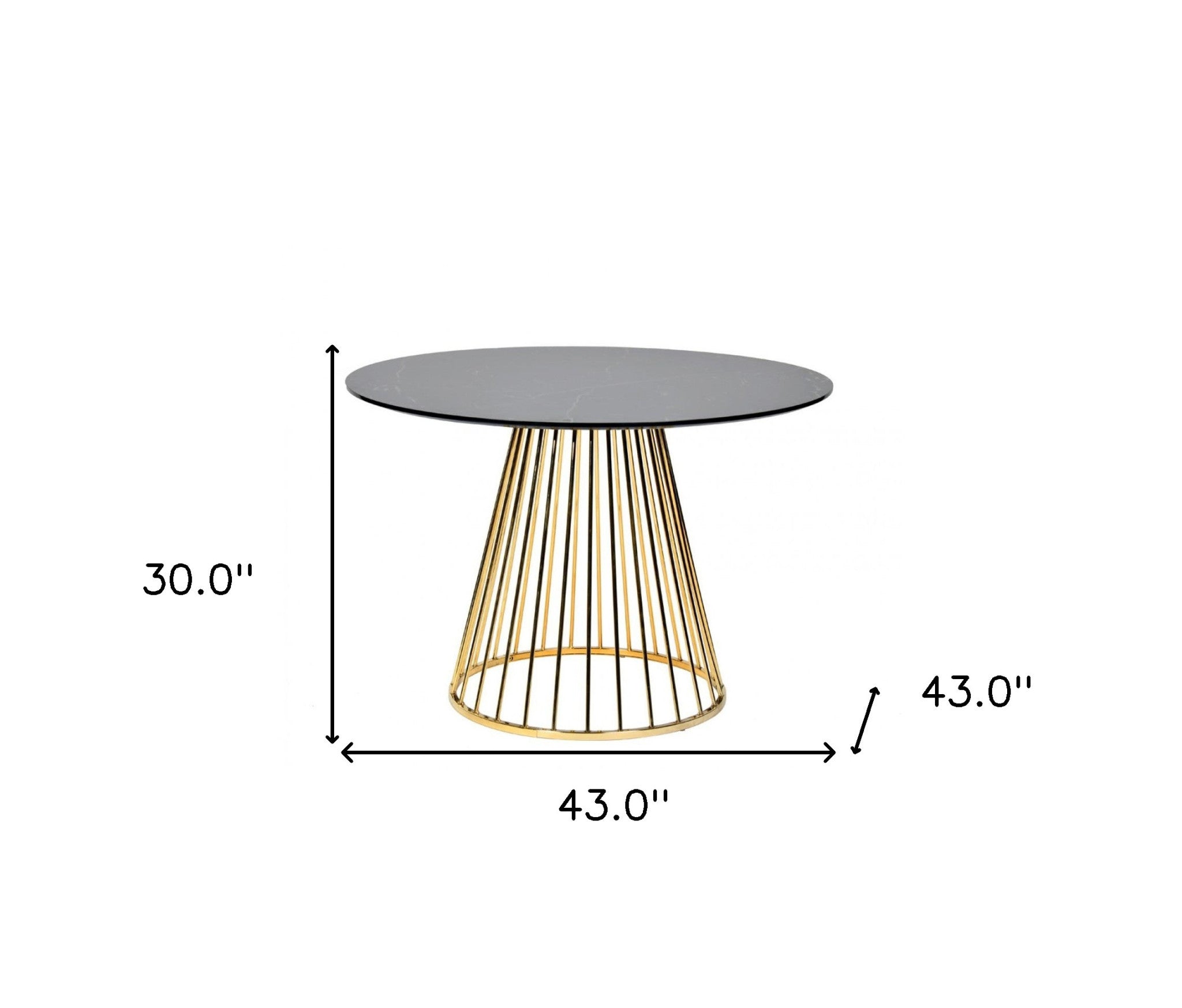 43" Black And Gold Rounded Stainless Steel Pedestal Base Dining Table