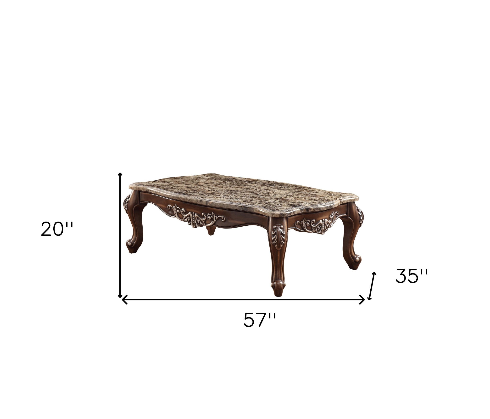 57" Brown And Oak Faux Marble And Solid And Manufactured Wood Coffee Table