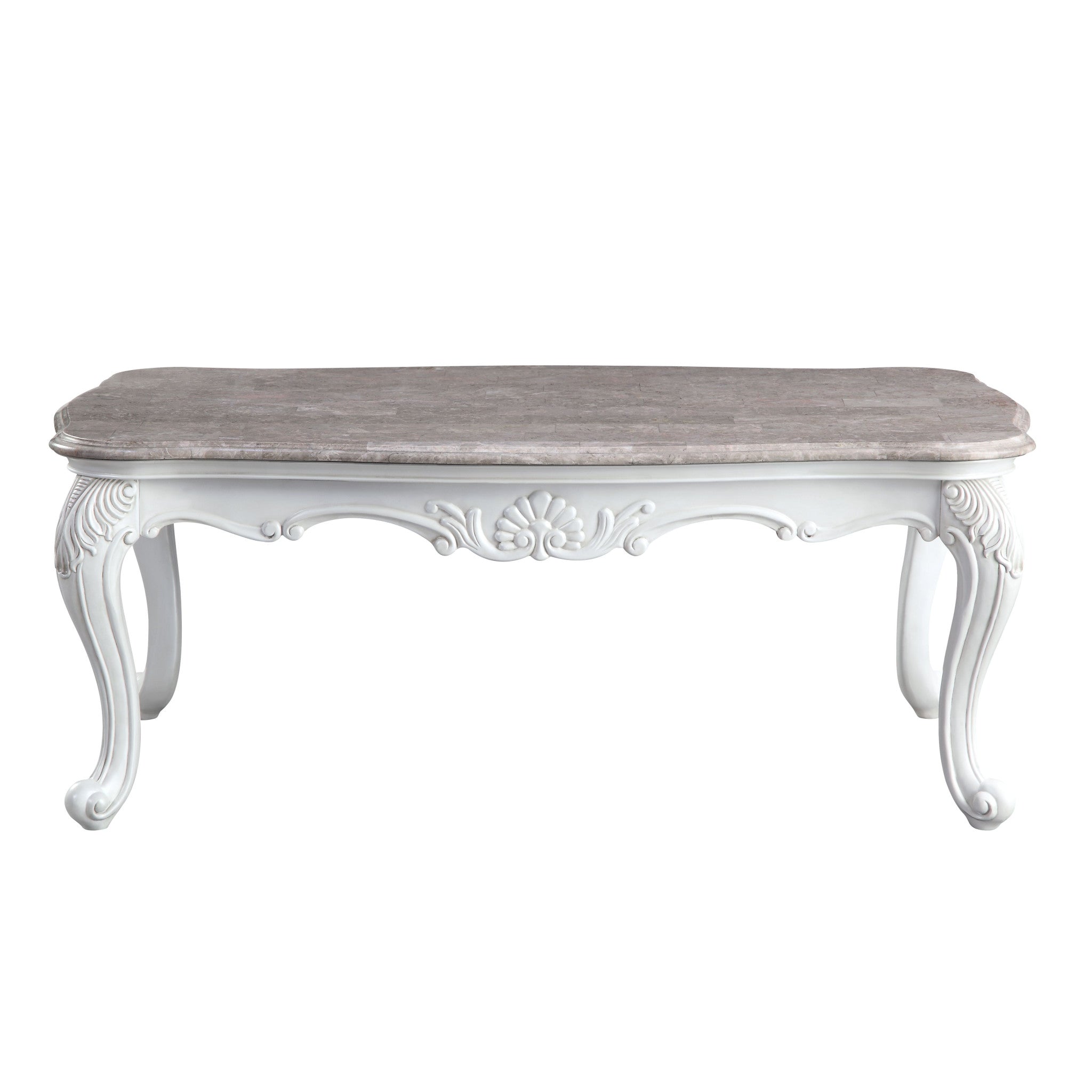 52" White And Marble Faux Marble Rectangular Coffee Table
