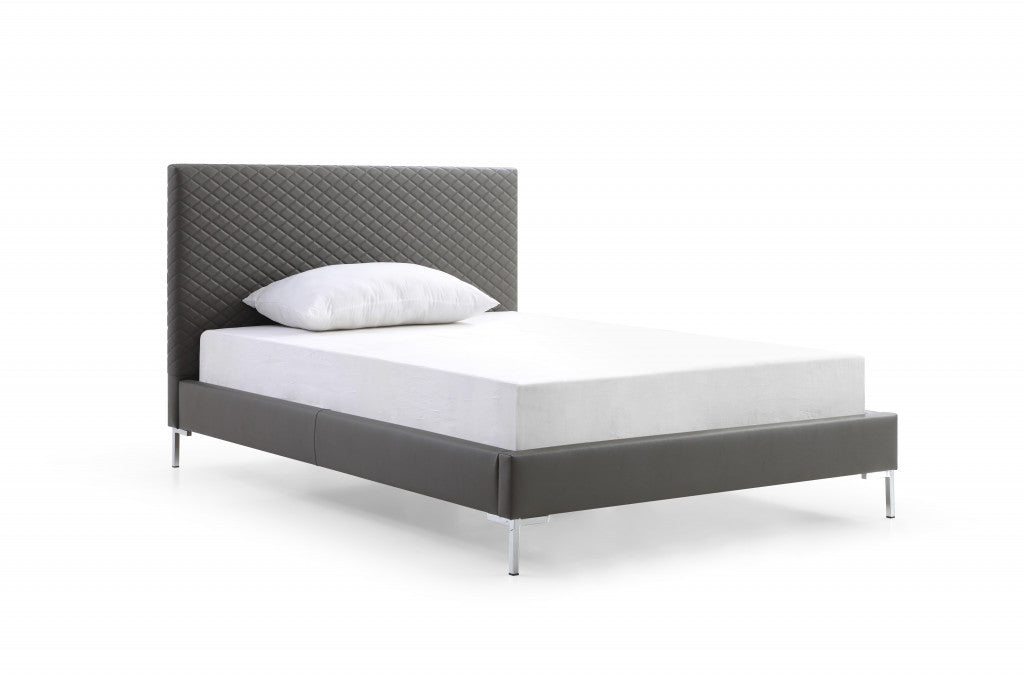 Full Dark Grey Upholstered Faux Leather Bed